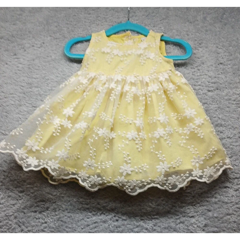 Gymboree Baby Girl Yellow Dress Size 3-6 Months Floral Lace Wedding Easter Event